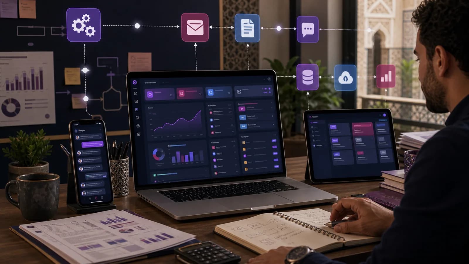 Application metier connectee a des workflows d'automatisation