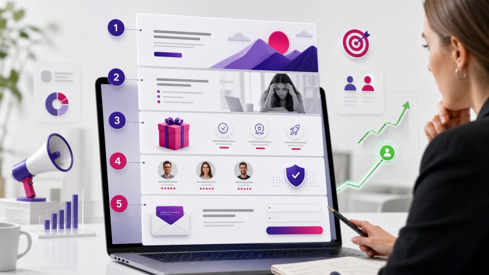 Landing page Google Ads structurée autour de cinq blocs de conversion