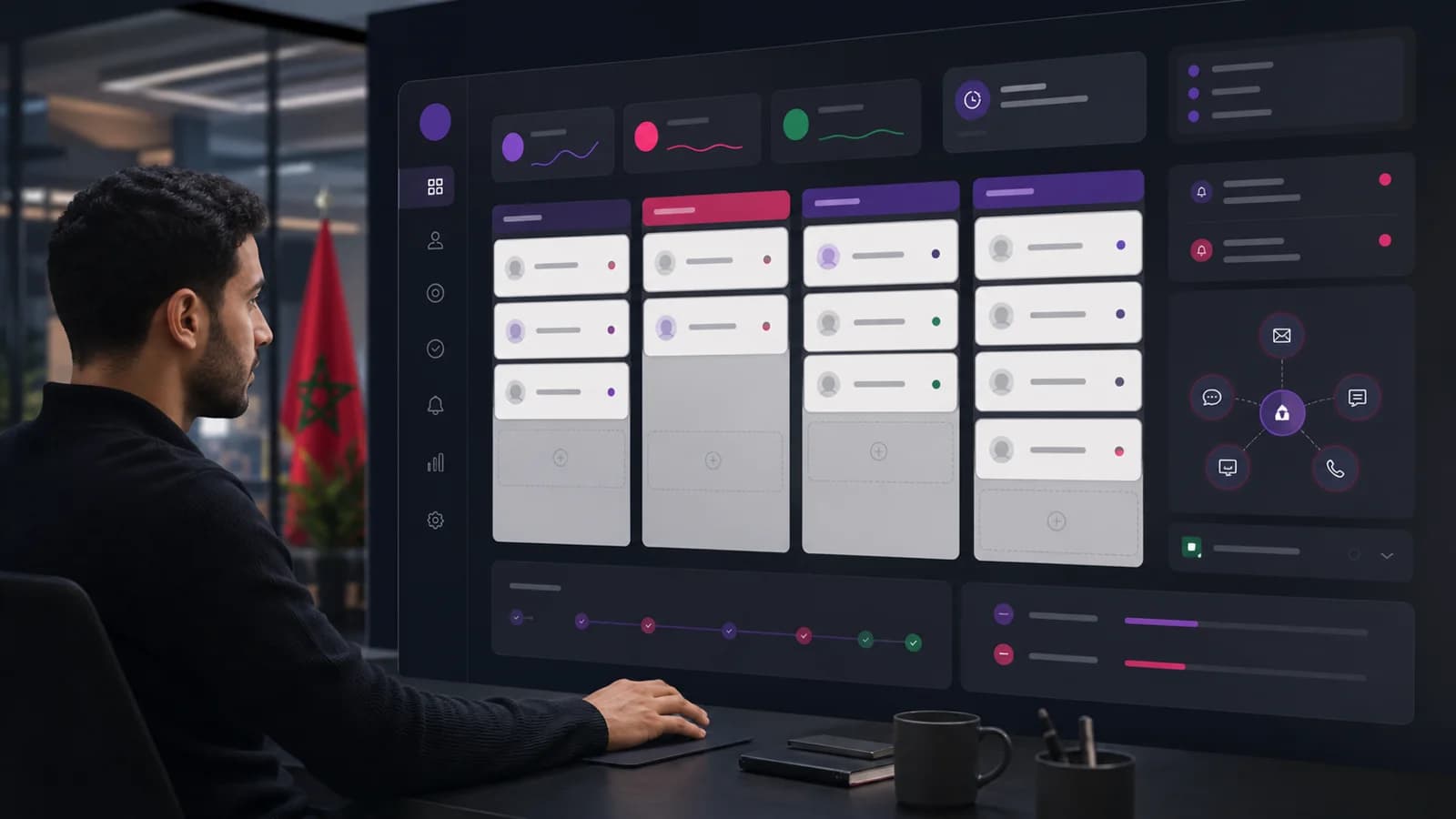Tableau de bord CRM Orbit centralisant les leads et les prochaines actions d'une agence web
